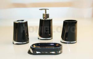 China Contemporary Black Square Acrylic Bathroom Set Tumbler Soap Dish For Home factory