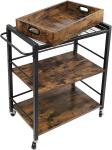 Food Serving Oak Wood Catering Modern Kitchen Cart Trolley 3 Tier Rustic Brown