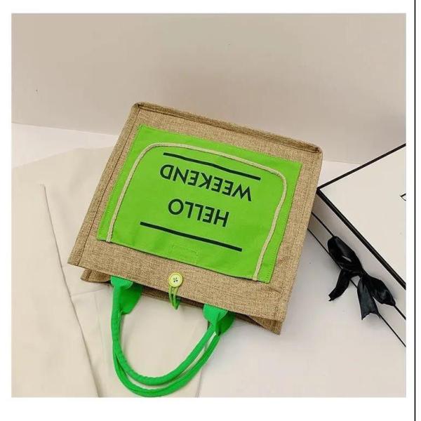 DIY Customized Fluorescent Green Shopping Bag Sublimation Blank Faux Burlap Tote