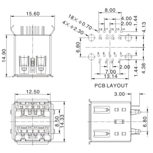 Double Female Usb Connector With Flanging Black Core Iron Shell