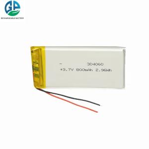 China 3.7V 800mah IEC62133 KC Approved 304060 Lithium Polymer Battery Pack 500times Cycle Life factory