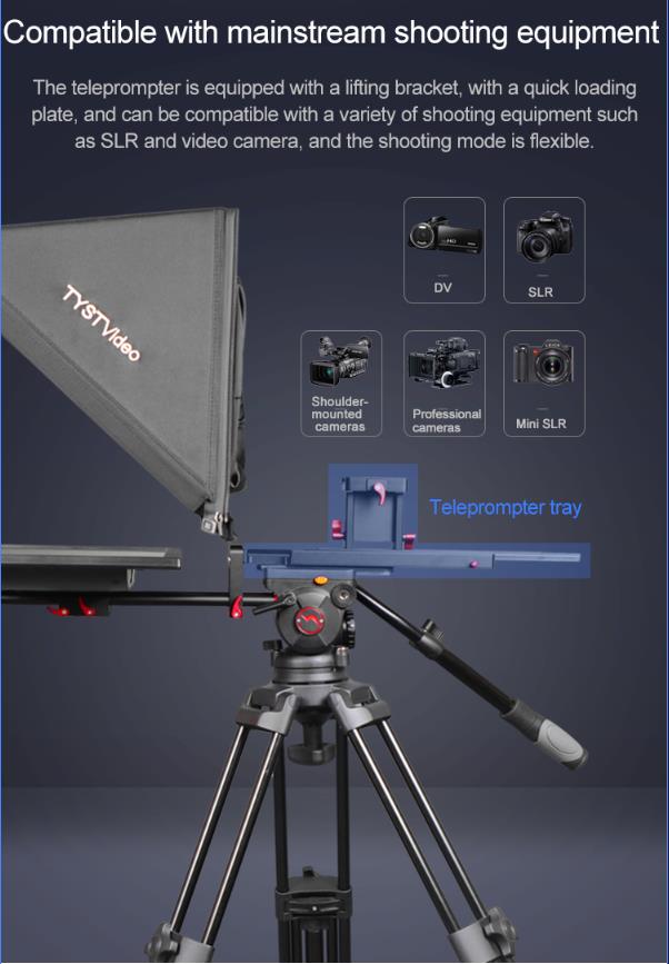 TS-200P Studio Single Mirror Monitor Teleprompter with Caster and Wireless Remoter