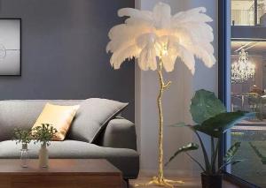 China Colorful Light Luxury Floor Lamp Hotel Villa Feather Bedroom Standing Lamp Home Decor factory