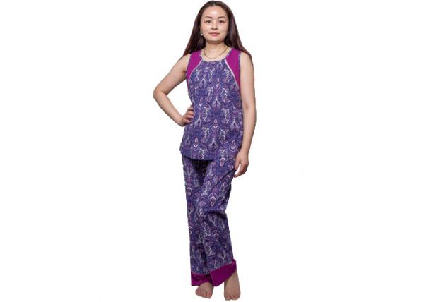 Fashion Womens Summer Nightwear Water Print Fabric Waistcoat And Long Pant With