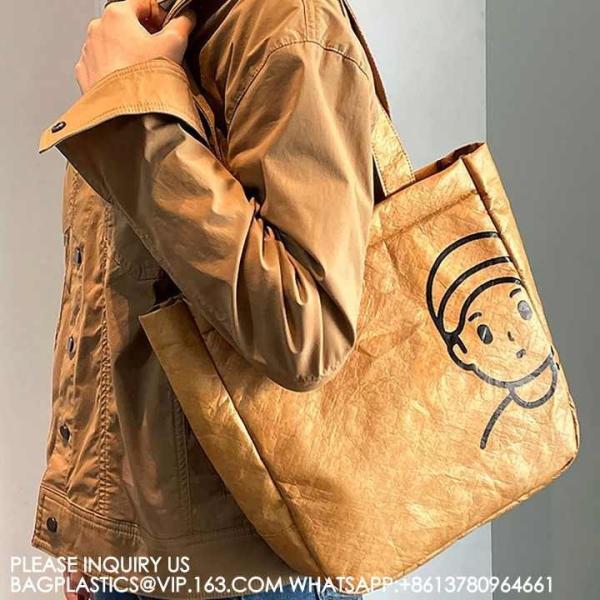 Custom Large Waterproof Solid Paper Zipper Daily Use Beach Shopping Tyvek Tote