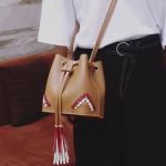 Tassel Handbag PU Leather Handbags Bucket Bag for Female
