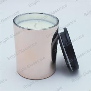 China Rose gold glass candle holder, candle container with wooden lid for wedding decoration factory