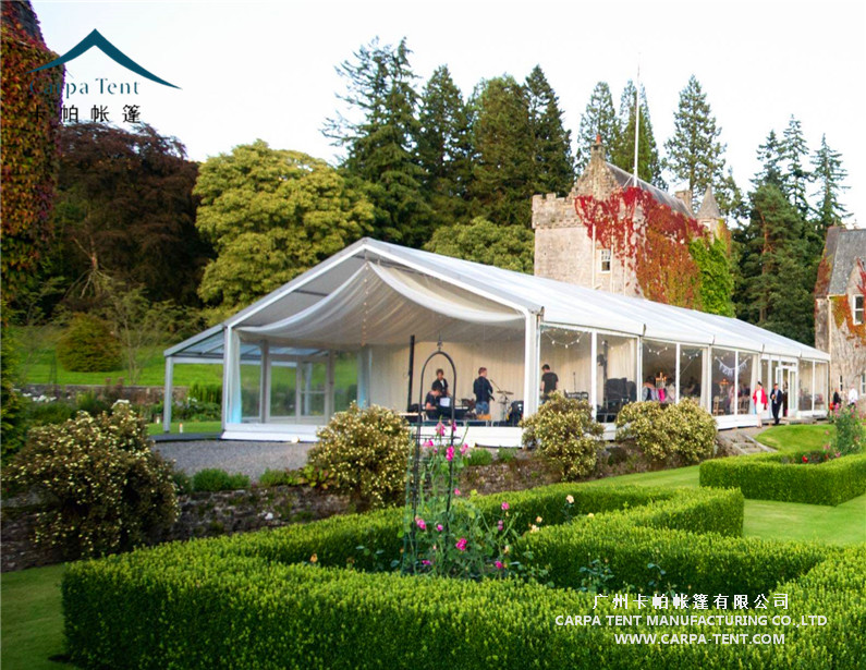 Huge Outdoor High Peak Pavilion Wedding Party Tent 25 X 30m Decorated With Curtains And Linings