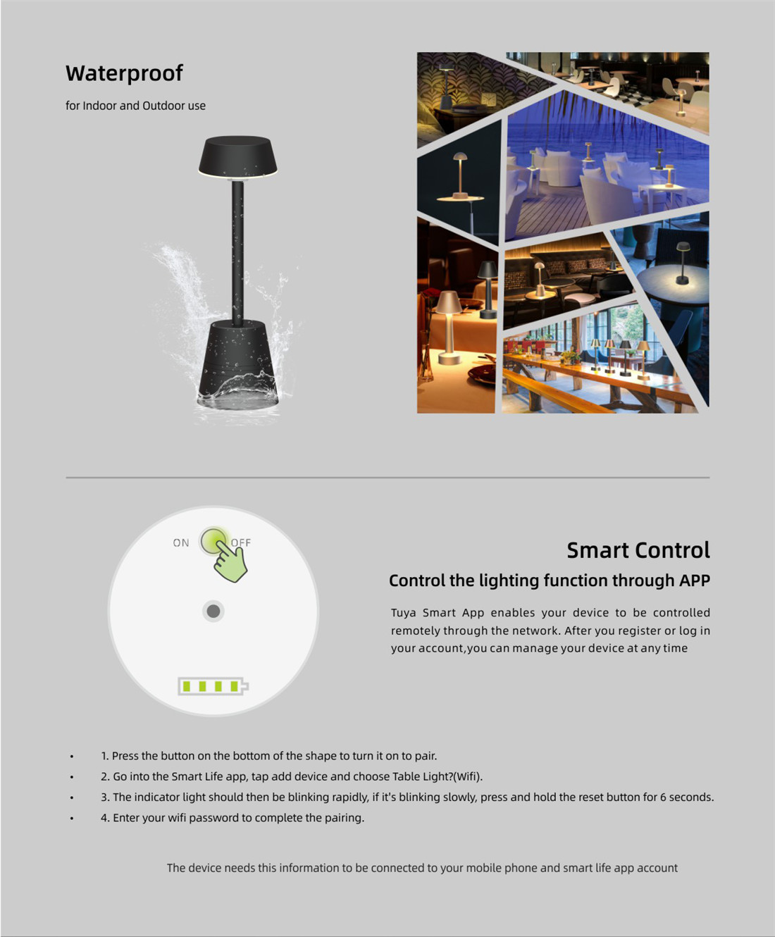 Phone Control Rechargeable Table Lamp, RGBW Portable Night Light for Living Rooms, Bedrooms and Office