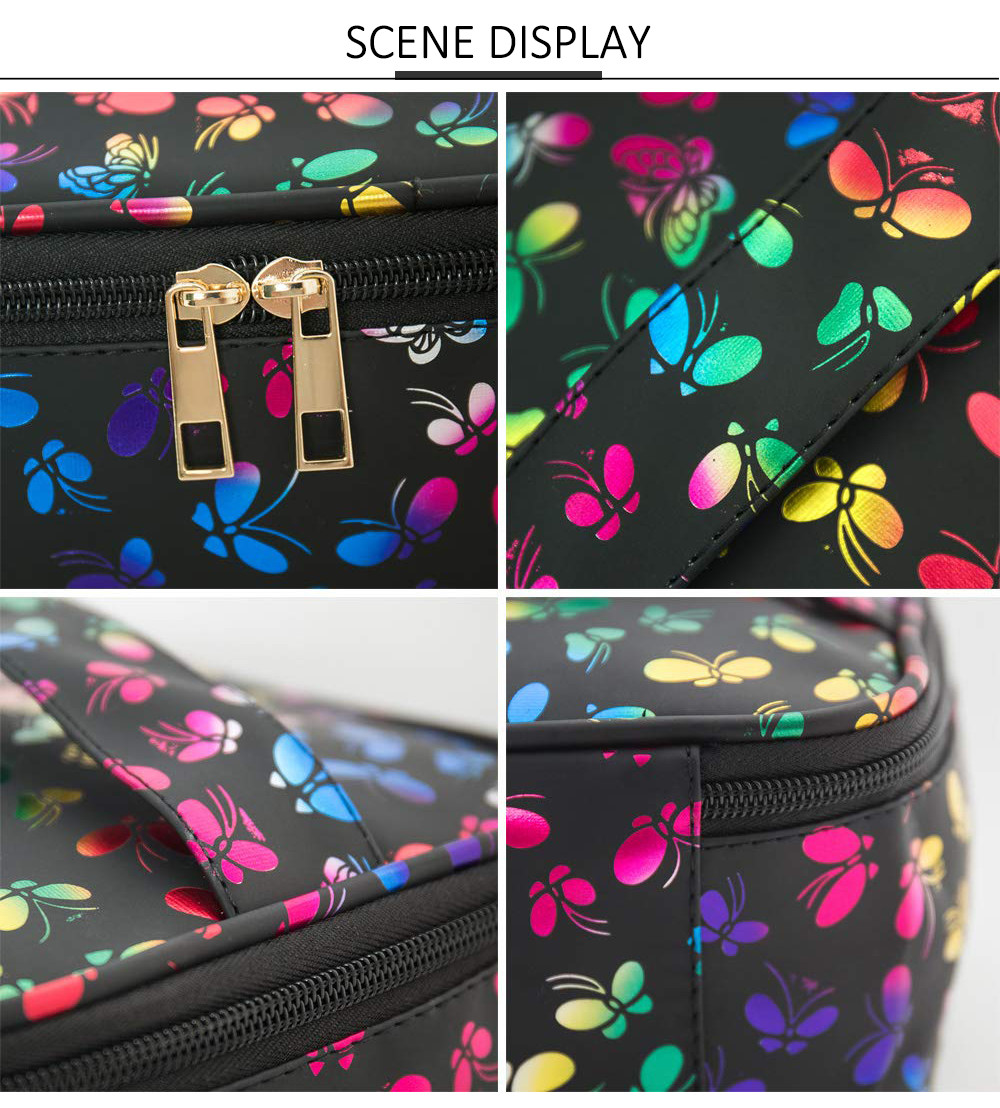3 Pack Butterfly Polyester Women'S Toiletry Travel Bag