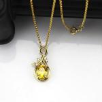 18K Yellow Gold Plated Silver 7mmx9mm Oval Yellow Citrine Cubic Zircon Pendant