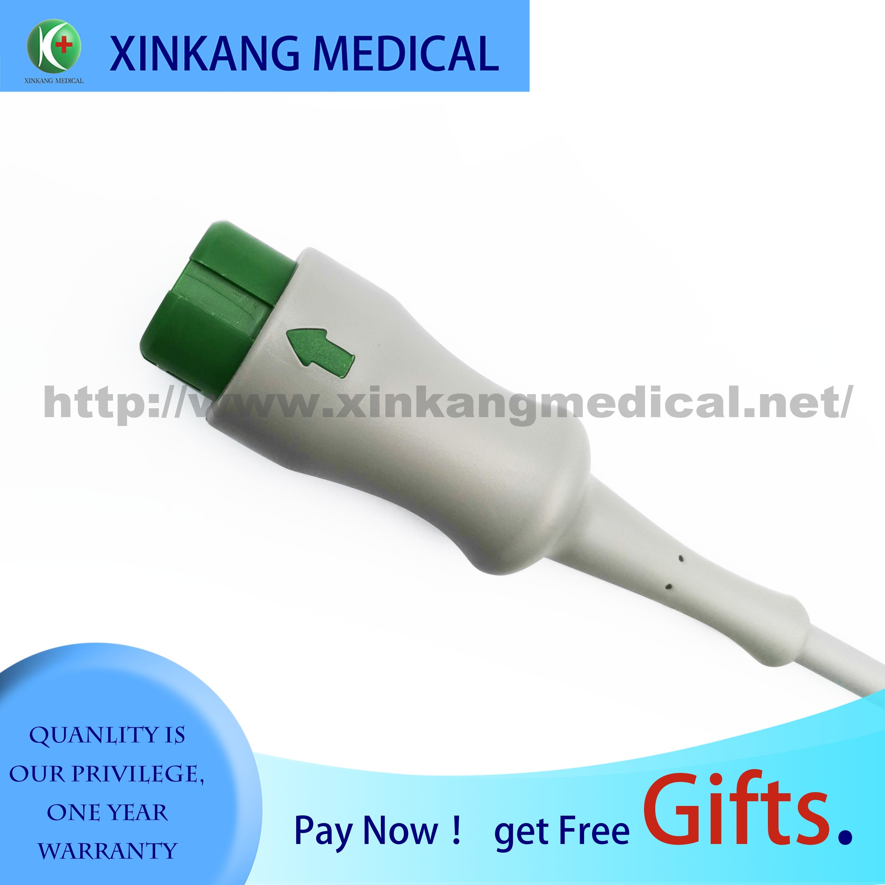 Medical Mindray ECG Cable 3 Lead 12 Pin Class II with Snap Button