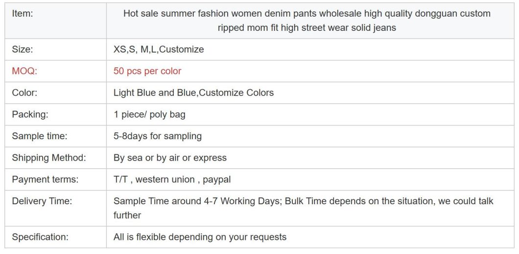 Hot Sale Summer Fashion Women Denim Pants Wholesale High Quality Ripped High Street Wear Solid Jeans
