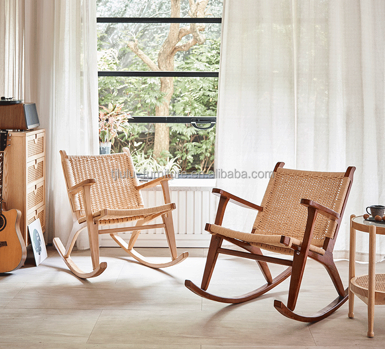 Add a Touch of Elegance to Your Outdoor Lounge with Vintage Woven Rope Solid Wood Rocking Chair