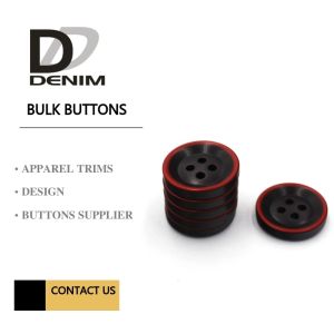 Fashion Polyester Bulk Clothing Buttons Black & Red Trims Solution