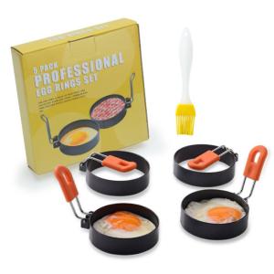 China Anti Scald Stainless Steel Houseware 2.95Inch Fried Egg Ring Mold 4 Packs With Oil Brush factory