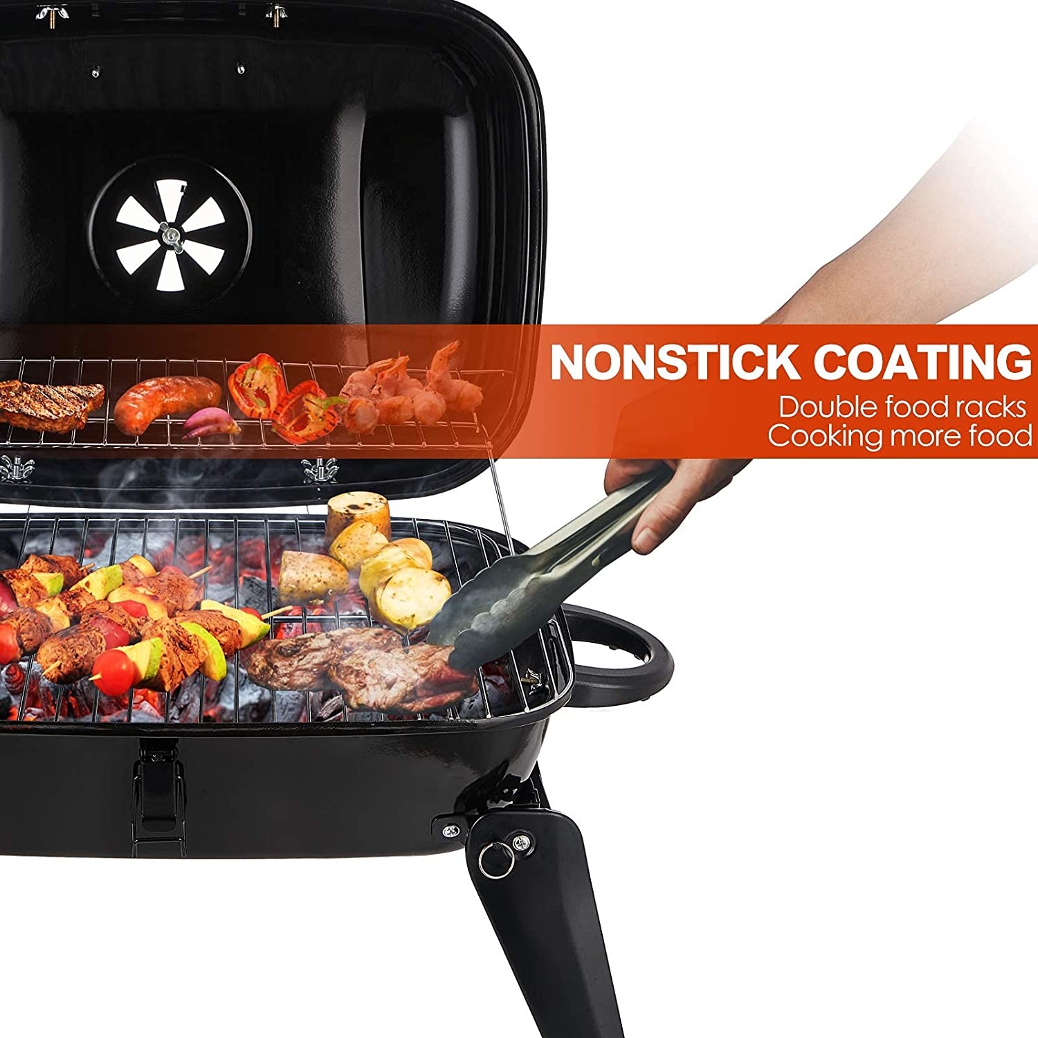 Black Steel Folding Portable Charcoal Fire Pit Barbeque Camping