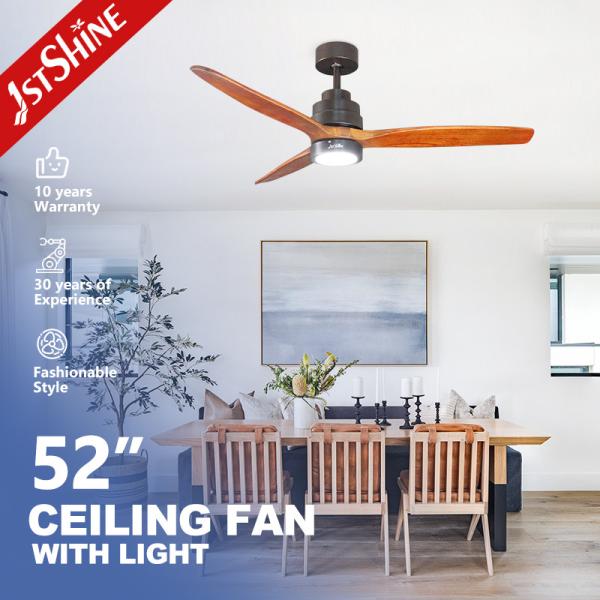 52 Inch Real Wood Blades Copper/Metal/Wood LED Ceiling Fan with Natural Light