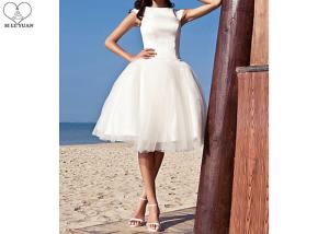China Off White Short Fitted Wedding Dress Sleeveless Top Satin Tulle Hems Back Zipper factory
