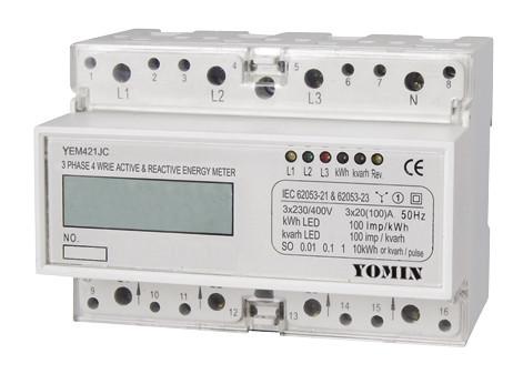 35mm Standard Kilowatt Hour Meter 3 Phase Four Wire DIN Rail , Active & Reactive