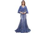 Blue Color Simple Europe Style Half Sleeve Evening Dresses / Mermaid Prom Party