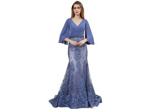 China Blue Color Simple Europe Style Half Sleeve Evening Dresses / Mermaid Prom Party Gown factory
