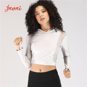 China Women Gym Crop Hoodies Long Sleeve Workout Cropped Shirts With Thumb Hole factory