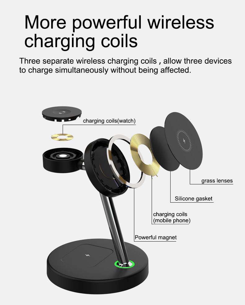 FCC Certified Magnetic Portable Charger , 4 In 1 Wireless Charging Station 15w