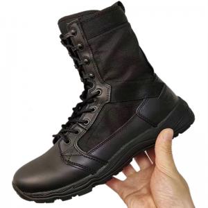 China Black Lace Up Combat Military Leather Boots Light Breathable Non Slip factory