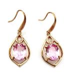 Rose Gold 925 Silver 7mmx9mm Oval Ruby Cubic Zirconia Dangle Drop Earrings