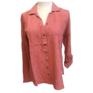 China 100% Viscose Ladies Embroidered Blouse With Turn Down Collar factory