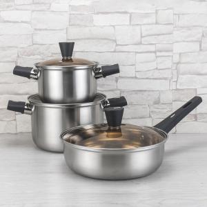 China Hot Sale Pot Set New Bakelite Binaural Handle Cooking Soup Pot Set 304 Stainless Steel Cookware Set factory