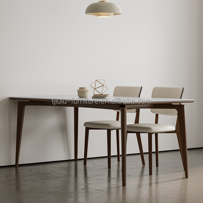Modern Nordic Design Solid Wood Dining Table Set with Black/White PU Leather Chairs and Nordic Style