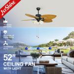 52" Ceiling Fan with Light ABS Blades Pull Chain Switch AC Motor CE RoHS
