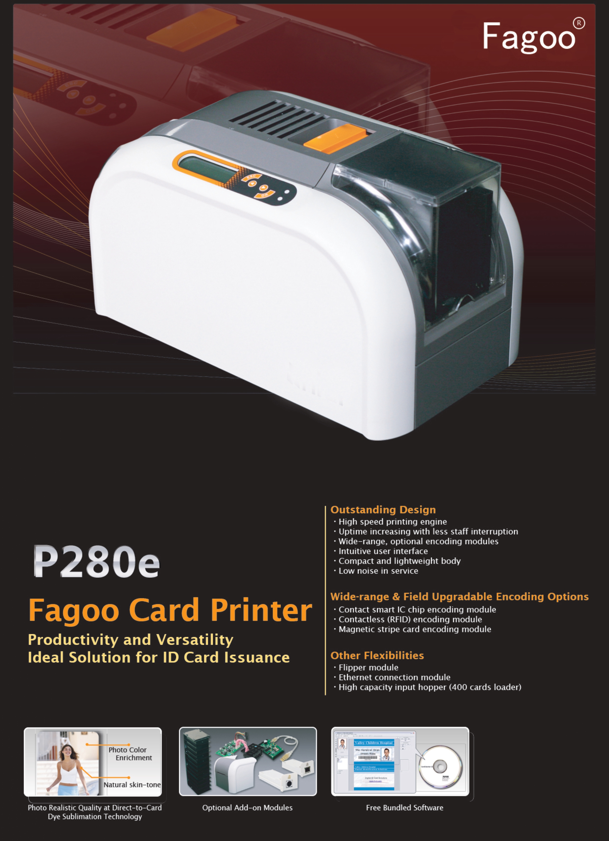 1375 Cards/Hour Black Print Speed Fagoo P280e Multi-Function Card Printer with 64MB RAM