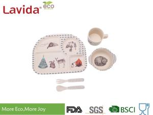 China Dishwasher Safe Bamboo Childrens Dinner Set With Serving Tray Bowl Mug Fork Spoon factory