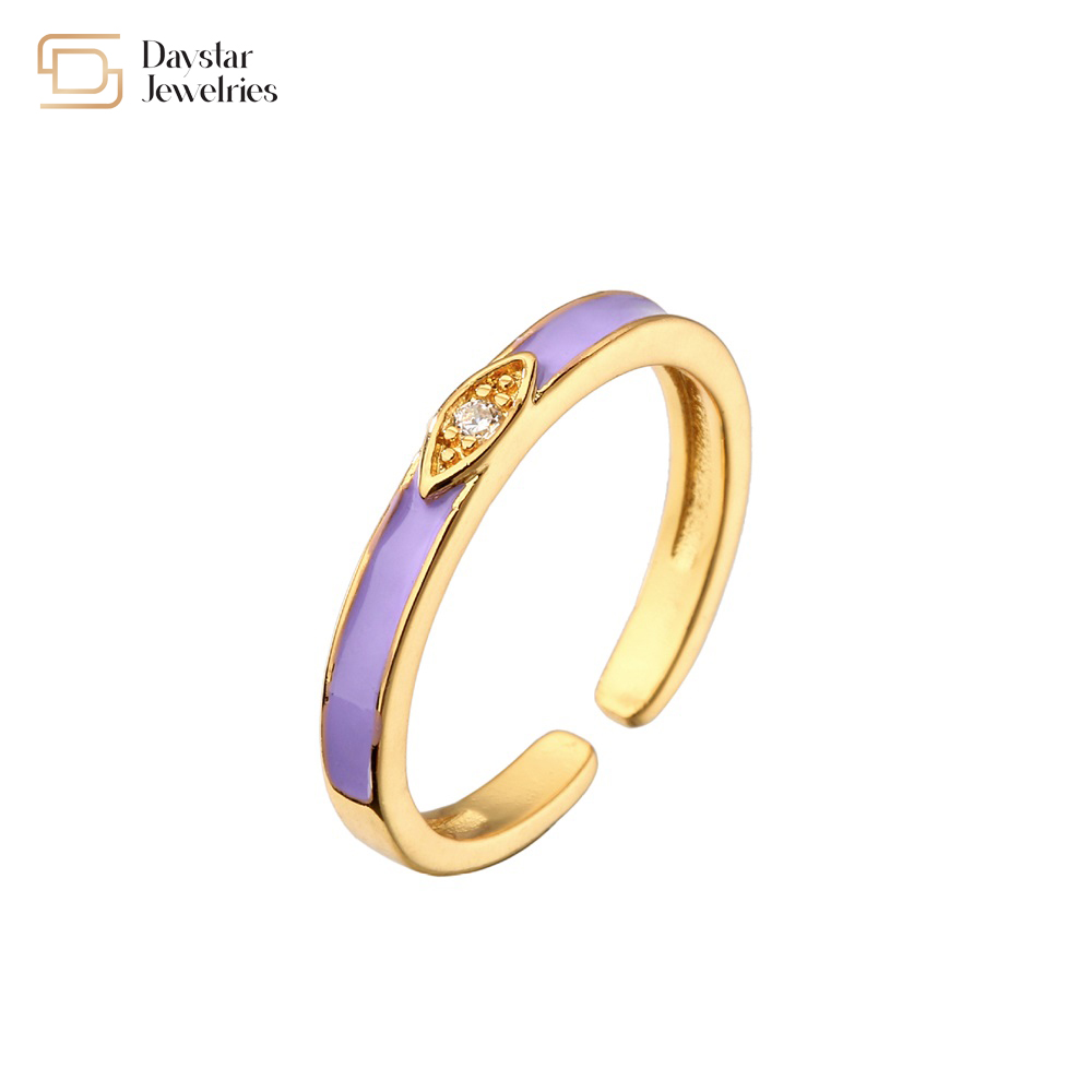 Brass 18k Colorful Enamel Women Diamond Rings Adjustable Narrow Stacking