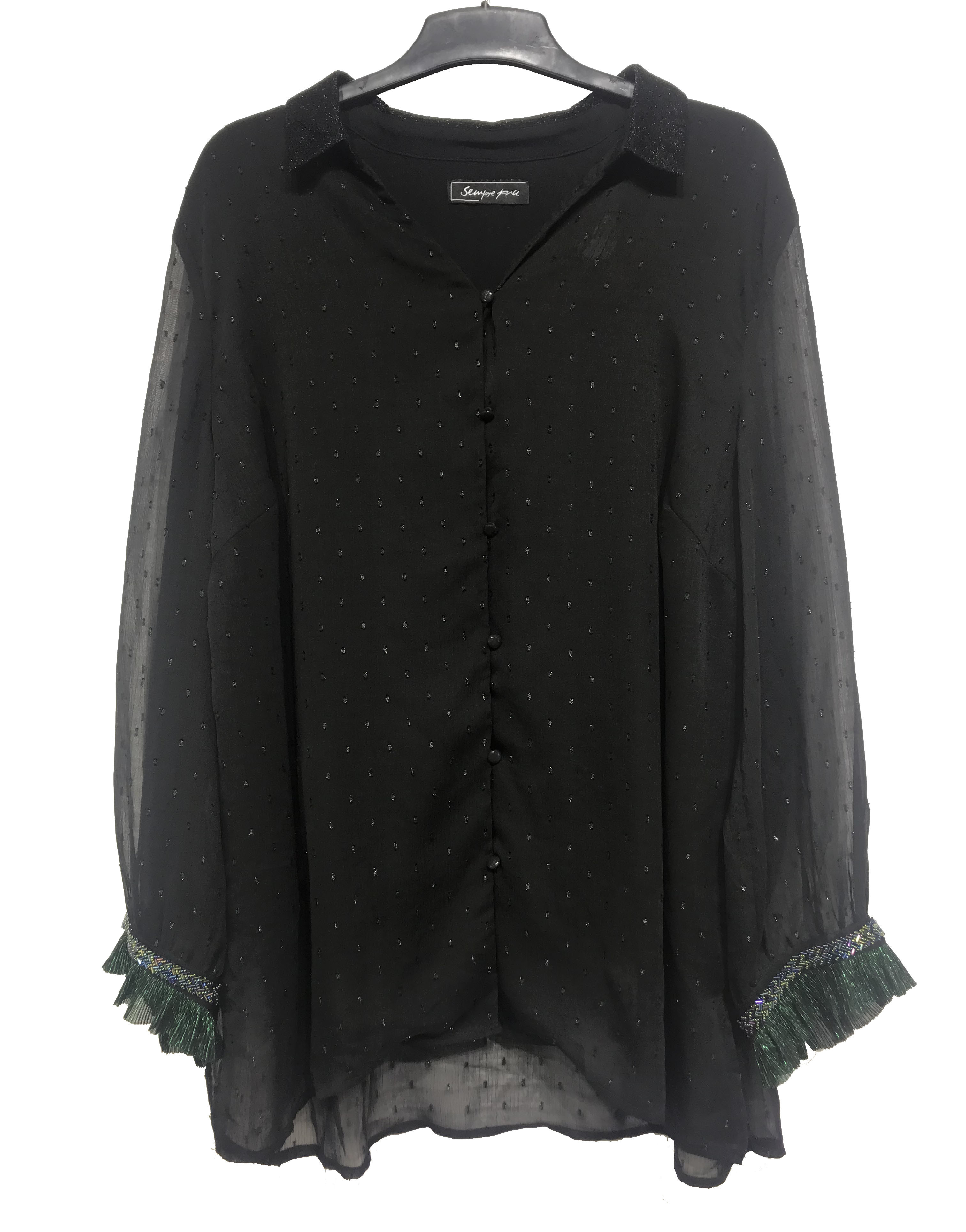 SL2100 Black color Chiffon Top Long Sleeve / Women'S Long Sleeve Chiffon Blouse