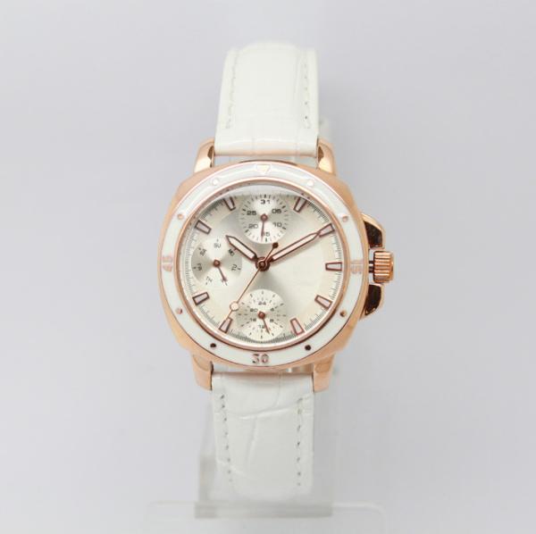 White Quartz Stainless Steel Watches With Genuine Leather For Ladies