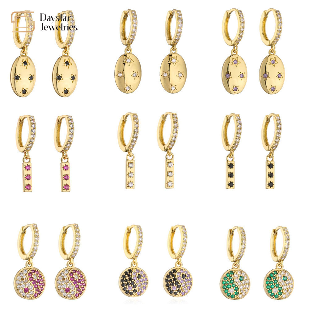Diamond Zircon 18k Gold Plated Jewelry Yin Yang Pendant Hoop Earrings
