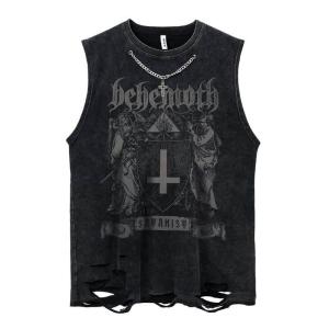 China Custom Logo Streetwear Cut Raw Hem Tank Tops for Casual Daily Life Vintage Acid Wash factory