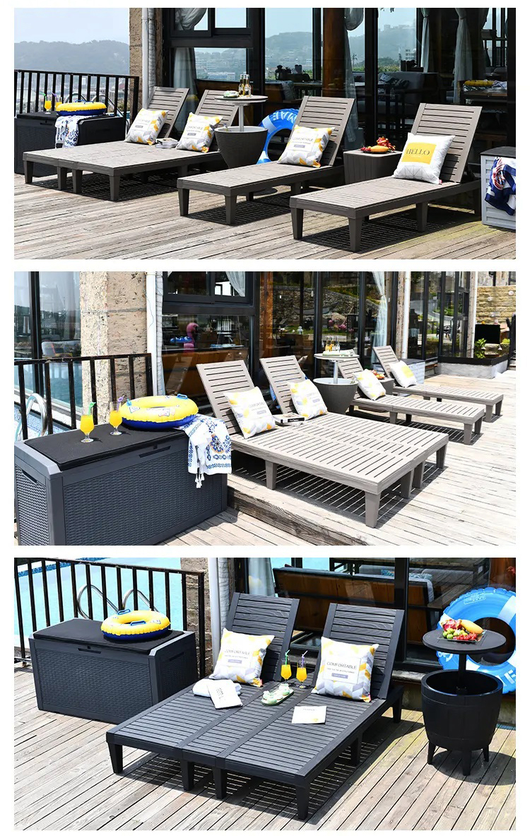 Plastic Stackable Adjustable Sun Lounger Chair for Outdoor Beach Patio Hotel Swimming Pool
