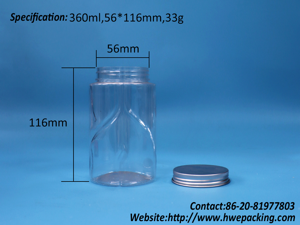 Round Shaped Clear PET Nuts Mint Candies Sugar Baby Food Jar Aluminium Top Lid