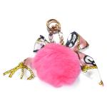 Debossed Logo 3.1inch Fluffy Light Pink Pom Pom Fur Ball Keychain Scarves