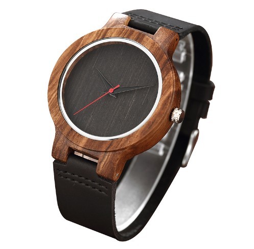 Simple Dial Wooden Quartz Watch With Leather Band And 2 Year Battery