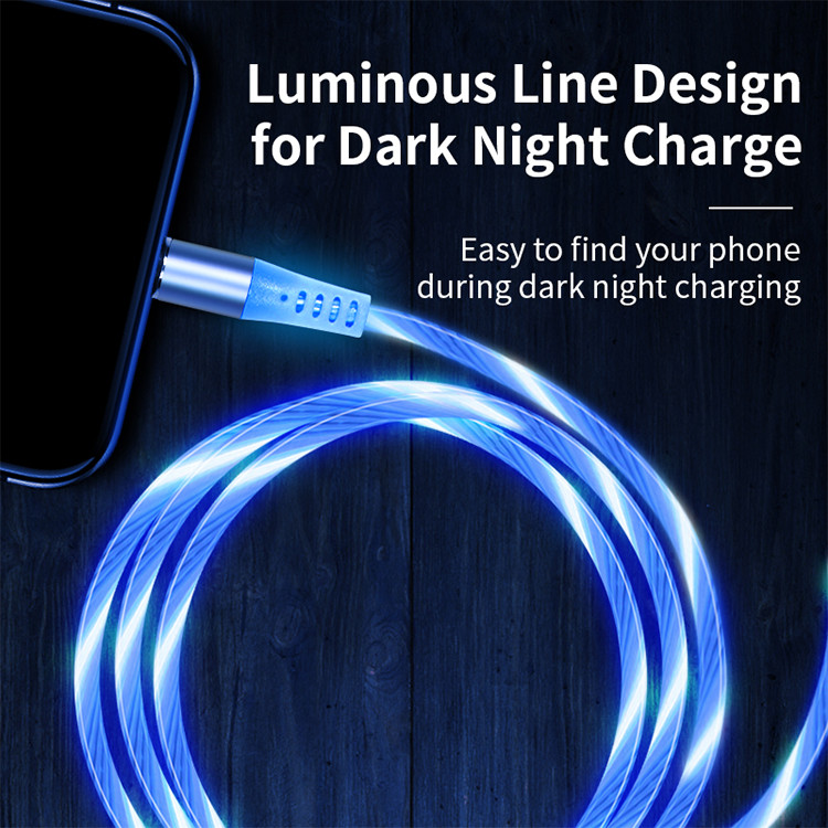 Focuses RoHs LED Magnetic 3 In 1 USB Charging Cable 360 Rotation