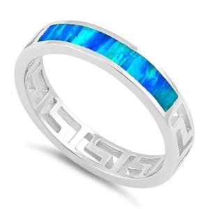 China Blue Sapphire Engagement Greek genuine Pattern Lab Blue Opal Engagement Ring For Women factory