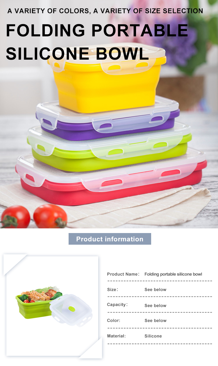 Collapsible Silicone Children Bento Box With Plastic Lid