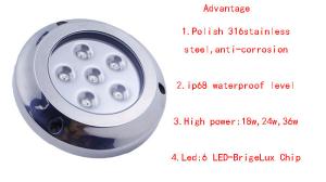China 18W White LED Marine Grade 316ss Underwater LED Light for transom, pontoon factory