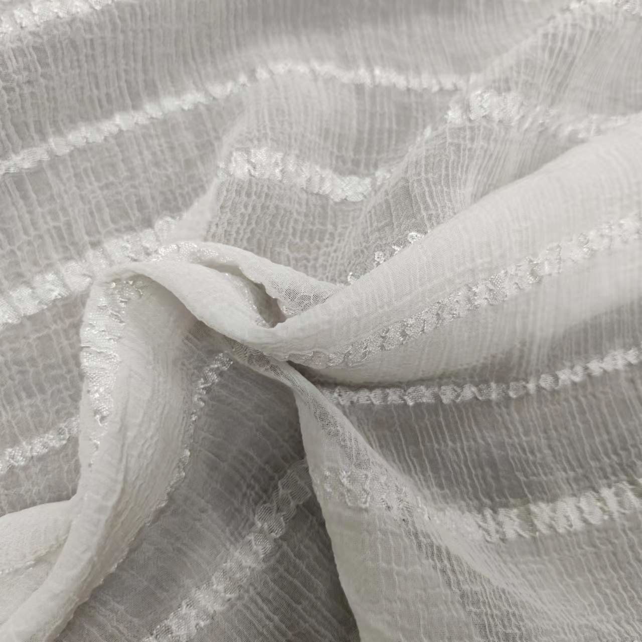 Nano Wrinkle Cross Stripe Jacquard 100% Polyester Chiffon Fabric Sun Protection